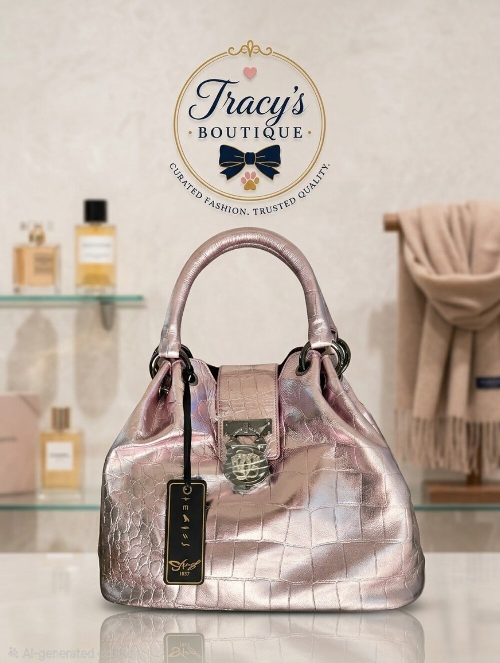 Sharif Legacy Croco Embossed Setosa Leather City Satchel